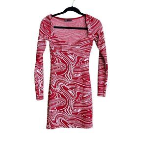 Zara Red & White Long Sleeve Knit Dress, Small, Queen Anne Neckline
